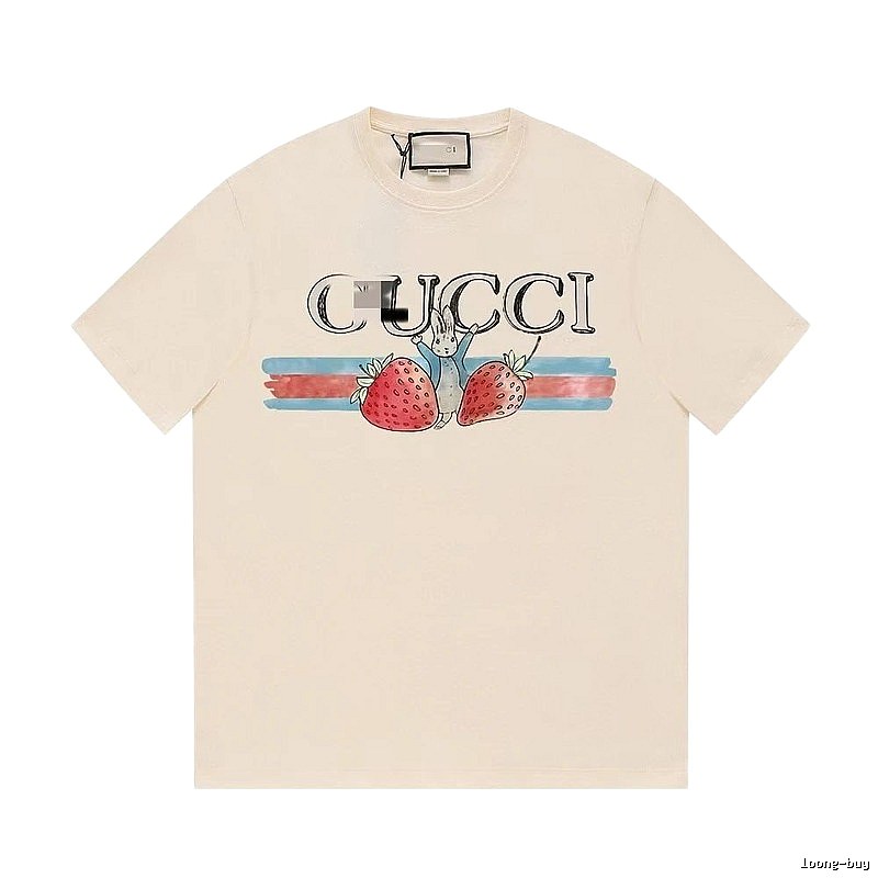Gucci Strawberry Rabbit Print Vintage Off-white Short Sleeve T-Shirt