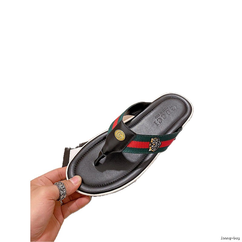 Gucci Tiger Head Embroidered Casual Black Flip-Flops