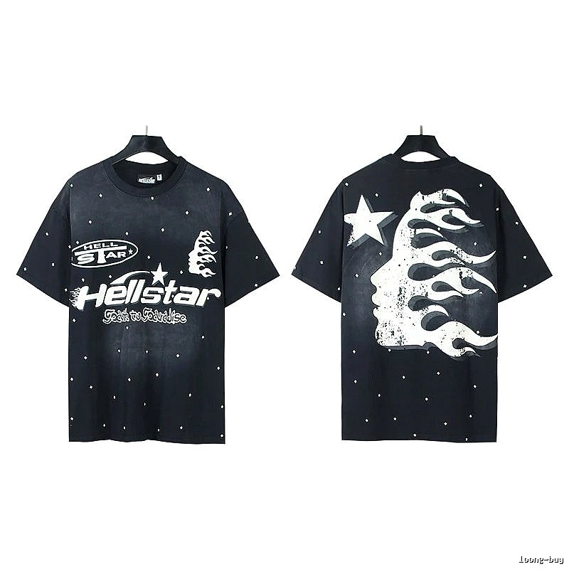 Hellstar Flame Print Street Style Black T-Shirt