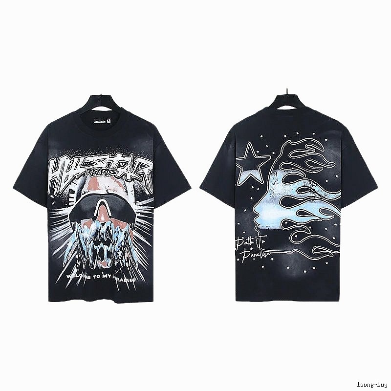 Hellstar Flame Print Street Style Black T-Shirt