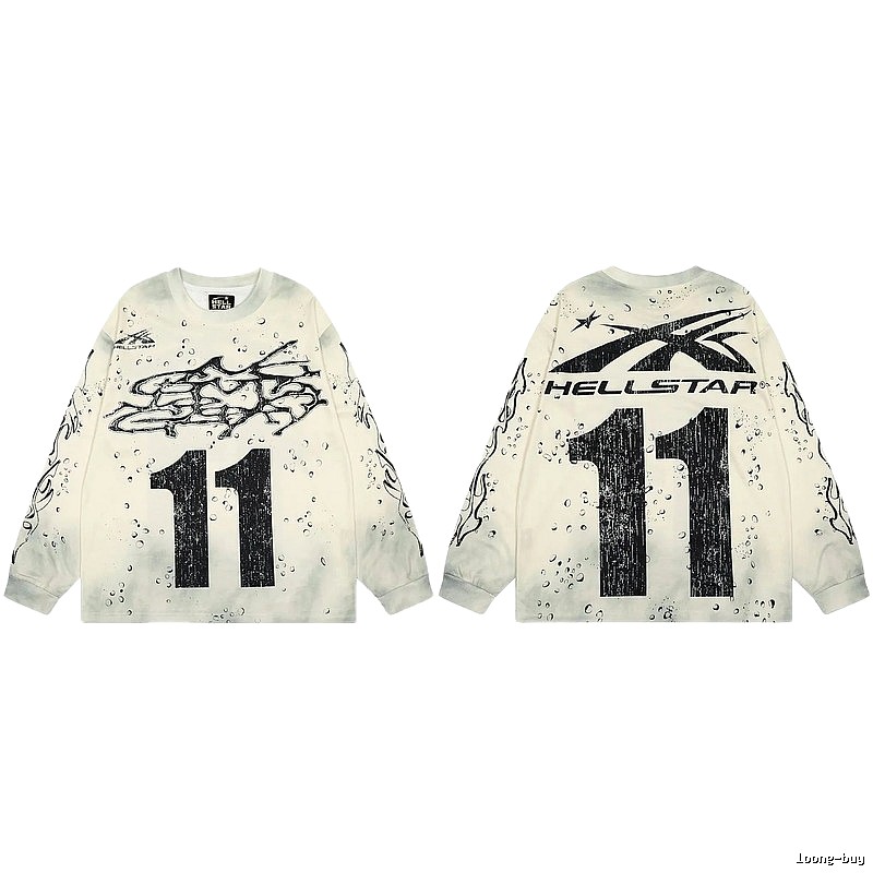 Hellstar No.11 Distressed Street Style Off-white Long Sleeve T-shirt