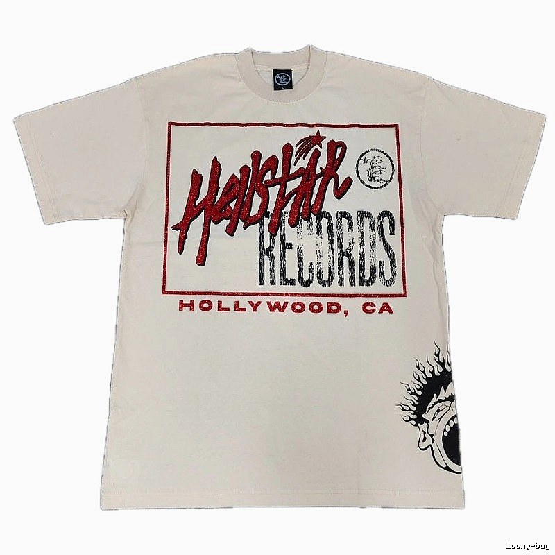 Hellstar Records Street Style Off-white Short-sleeve T-shirt