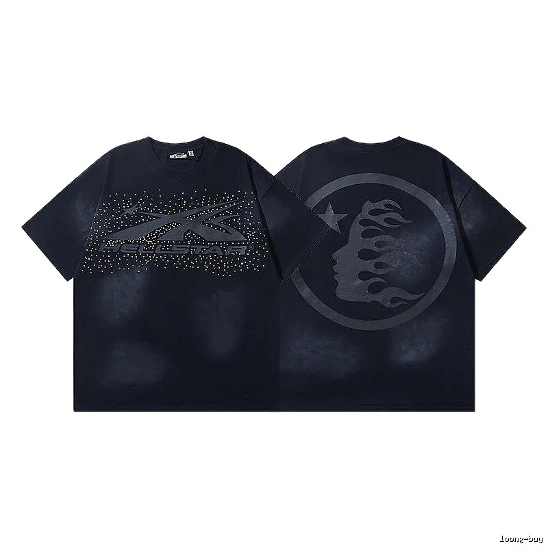 Hellstar Rhinestone Embellished Street Style Black Short Sleeve T-shirt