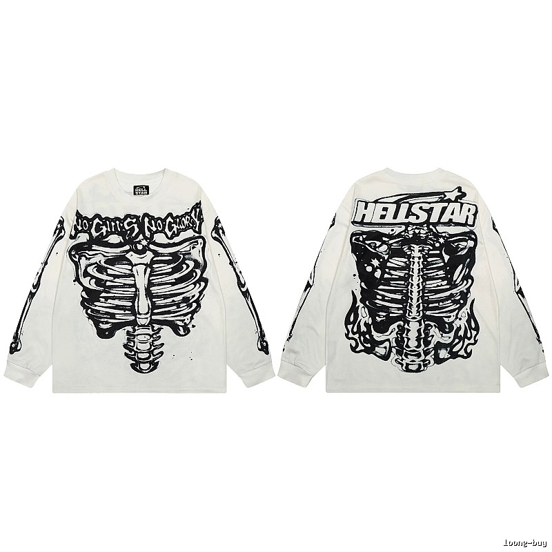 Hellstar Skull Print Dark Style Off-white Long Sleeve T-Shirt