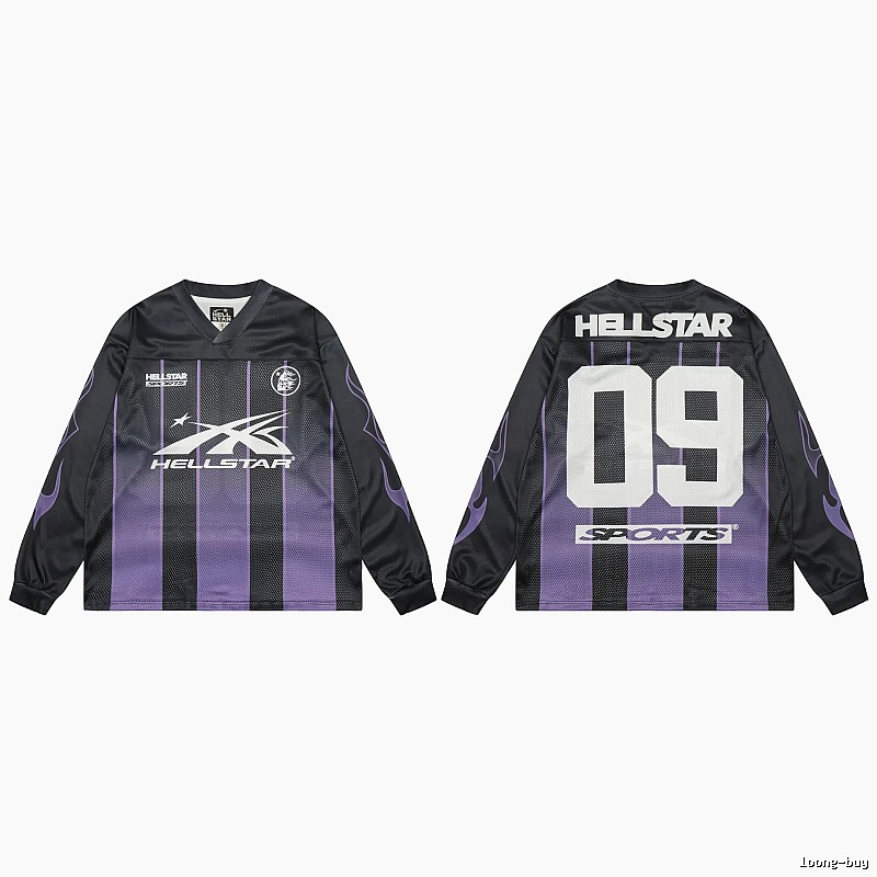 Hellstar Sporty Street Style Black and Purple Long-Sleeve Jersey