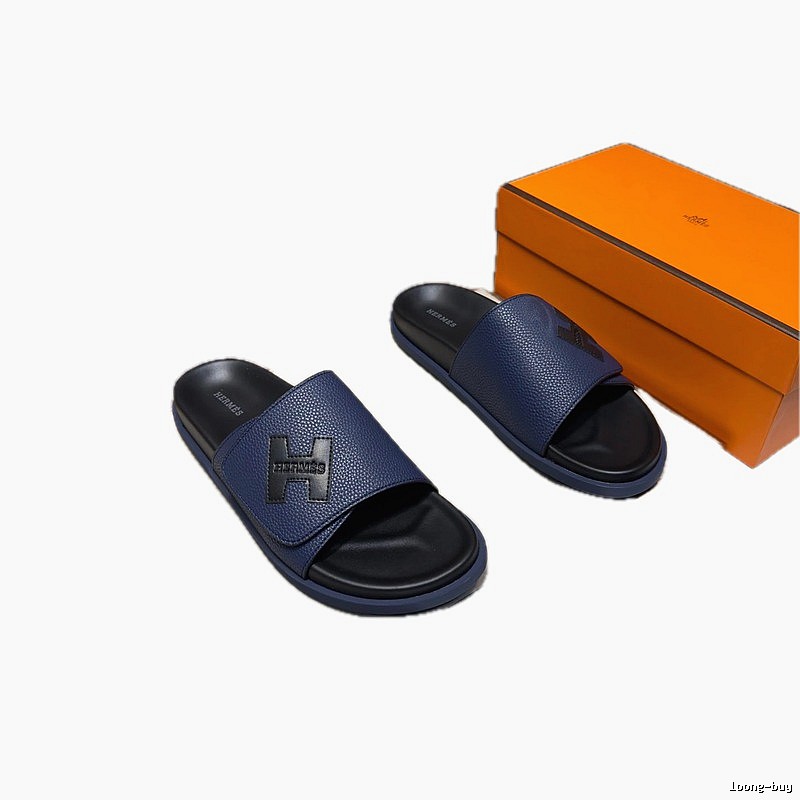 Hermès H Series Light Luxury Style Dark Blue Slides