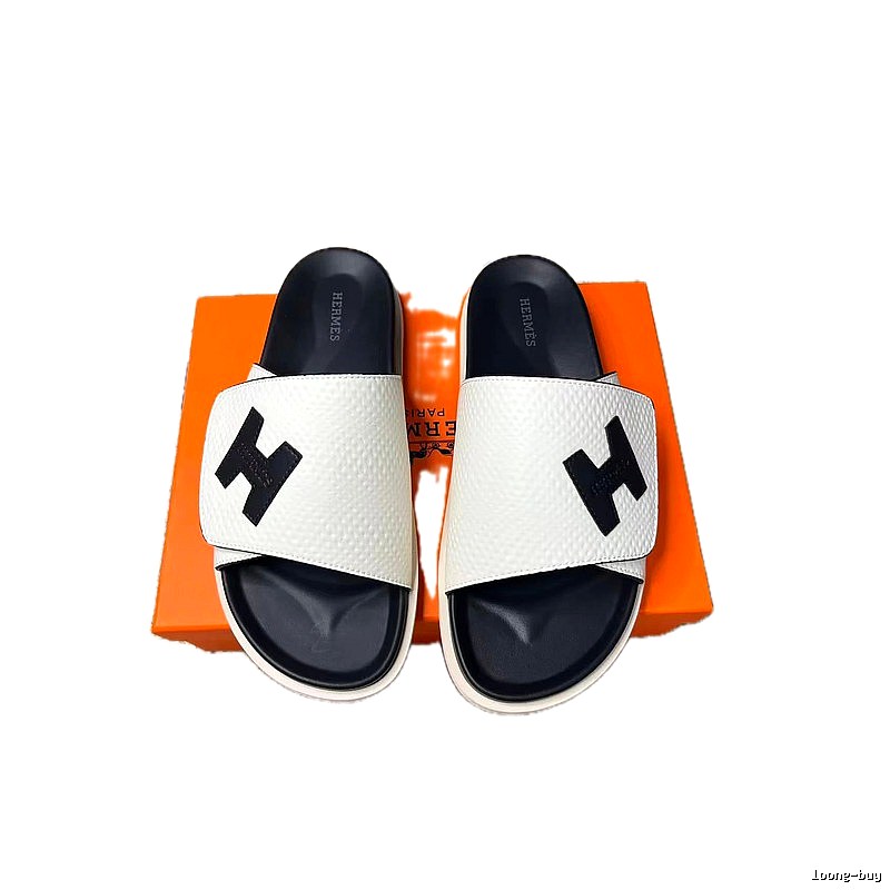 Hermès H Series Minimalist Style White Spliced Black Slide Sandals