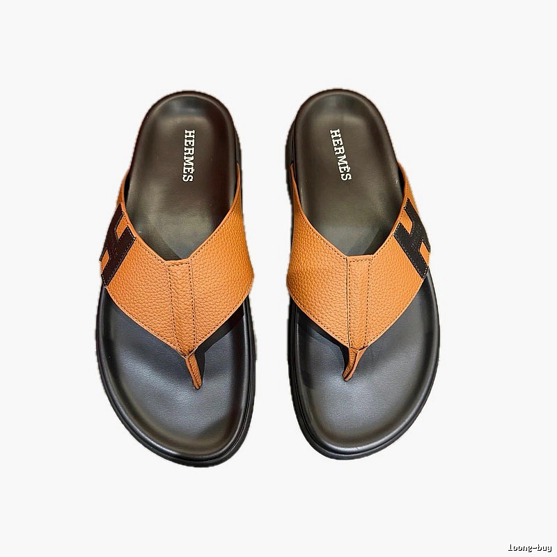 Hermès Light Luxury Style Brown and Black Color-block Flip-flops