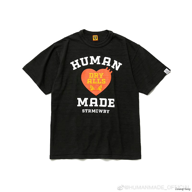 HUMAN MADE Heart Print Vintage Style Black T-Shirt