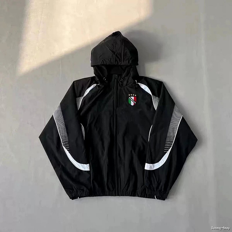 Italy Classic Soccer windbreaker jacket Black Hooded Jacket for Daily Styling