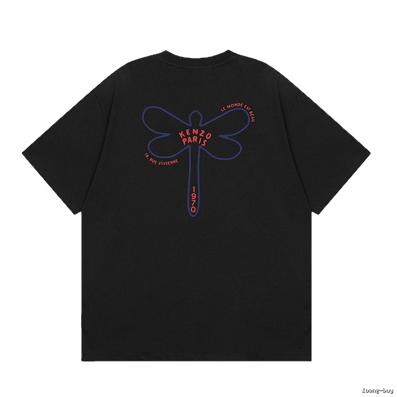 KENZO Dragonfly Print Trendy Style Black T-shirt
