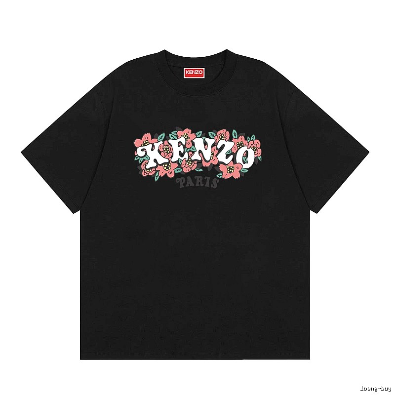 KENZO Floral Print Casual Trendy Black Short Sleeve T-shirt