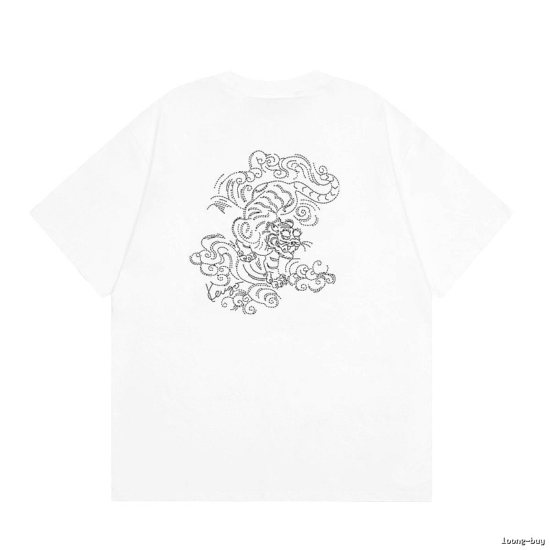 KENZO Line-drawn Tiger Chinese Style White Short-sleeve T-shirt