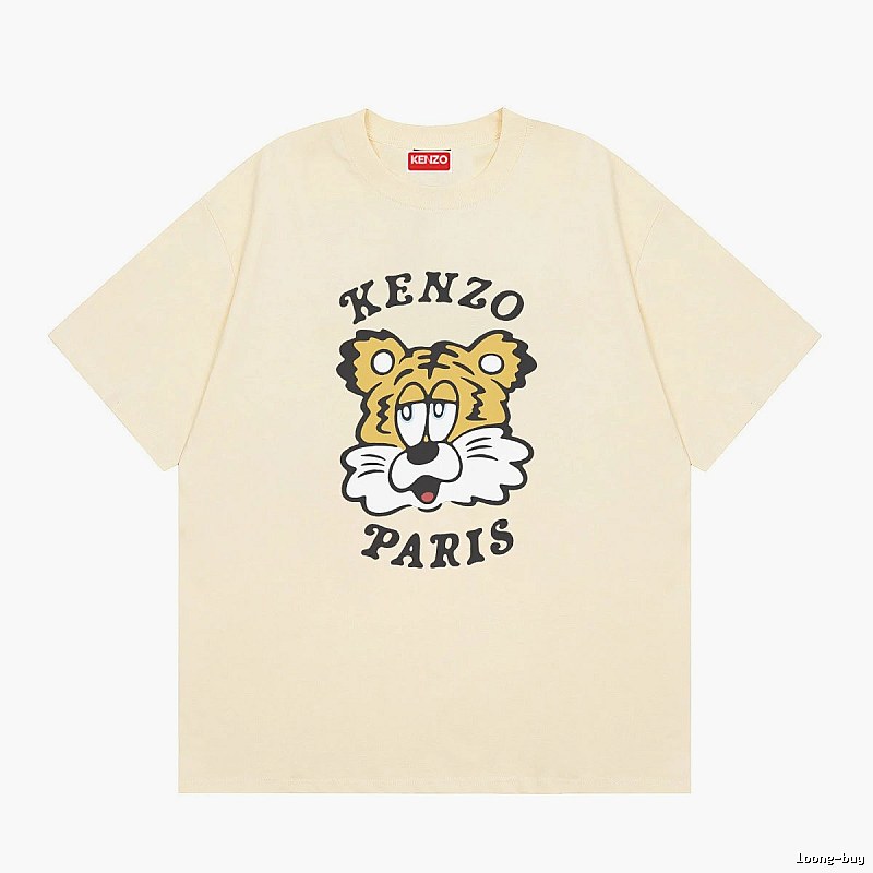 KENZO Tiger Head Print Trendy Style Beige T-shirt