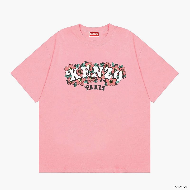 KENZO Trendy Pink Floral Print Short Sleeve T-shirt