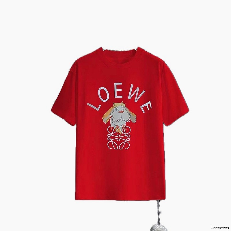 LOEWE Cartoon Print Casual Style Red Short-sleeve T-shirt