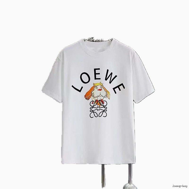 LOEWE Cartoon Print Casual Style White Short-sleeve T-shirt