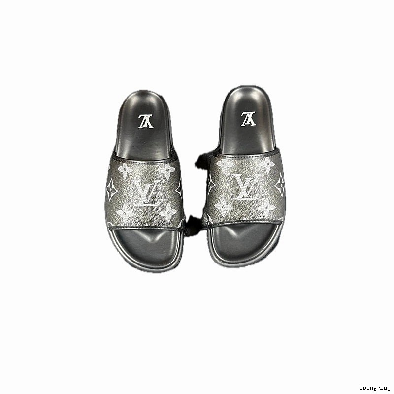 Louis Vuitton Classic Monogram Light Luxury Black and Grey Slide Sandals