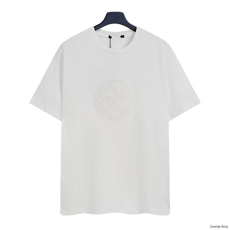 Louis Vuitton Minimalist Style White T-Shirt with Embroidered Round Logo