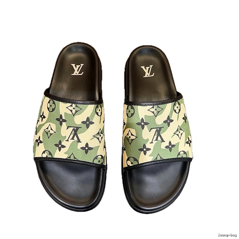 Louis Vuitton Monogram Camouflage-Style Green Slides
