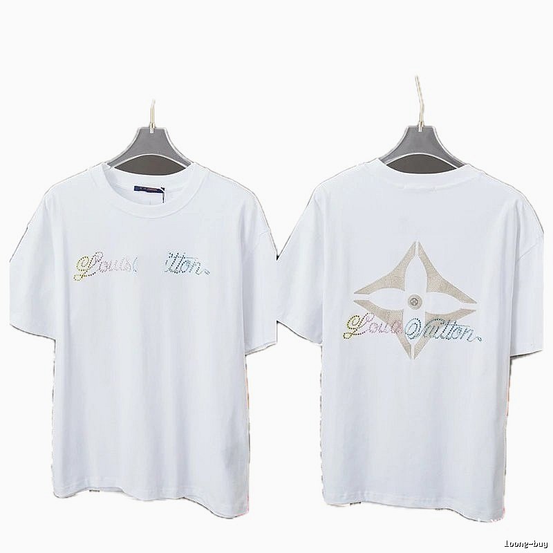 Louis Vuitton Monogram Hot-Fix Rhinestone Trendy White T-Shirt
