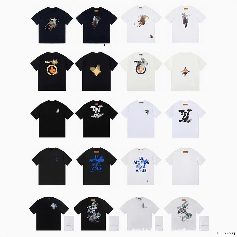 Louis Vuitton Streetwear Printed Black and White Short-sleeve T-shirt