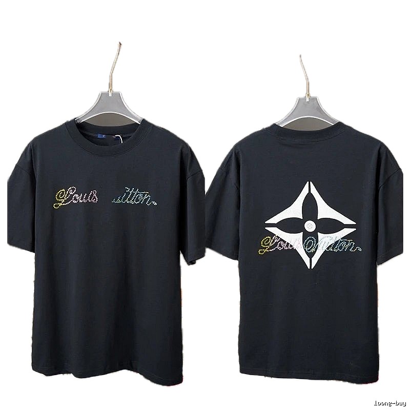 Louis Vuitton Trendy Style Black T-shirt with Hot-fix Rhinestones