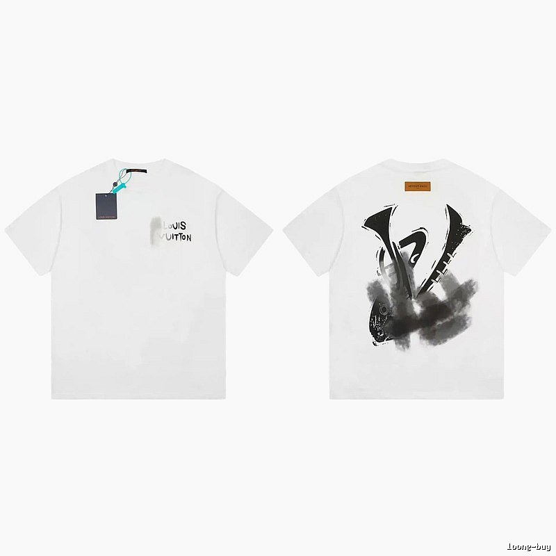Louis Vuitton Trendy White Short-sleeve T-shirt with Ink Wash Print