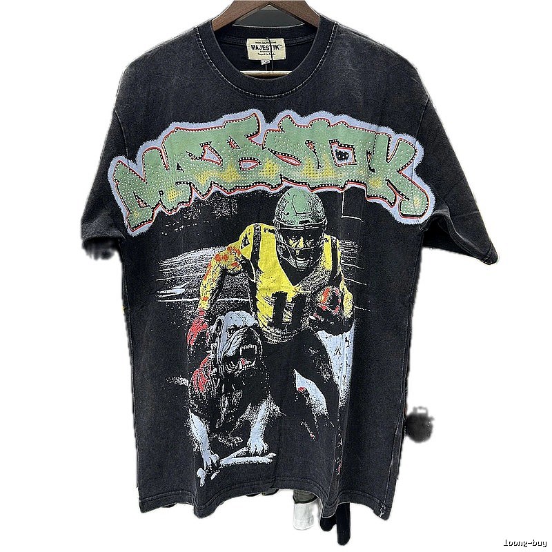 MAJESTIK Vintage Distressed Rugby Black T-Shirt