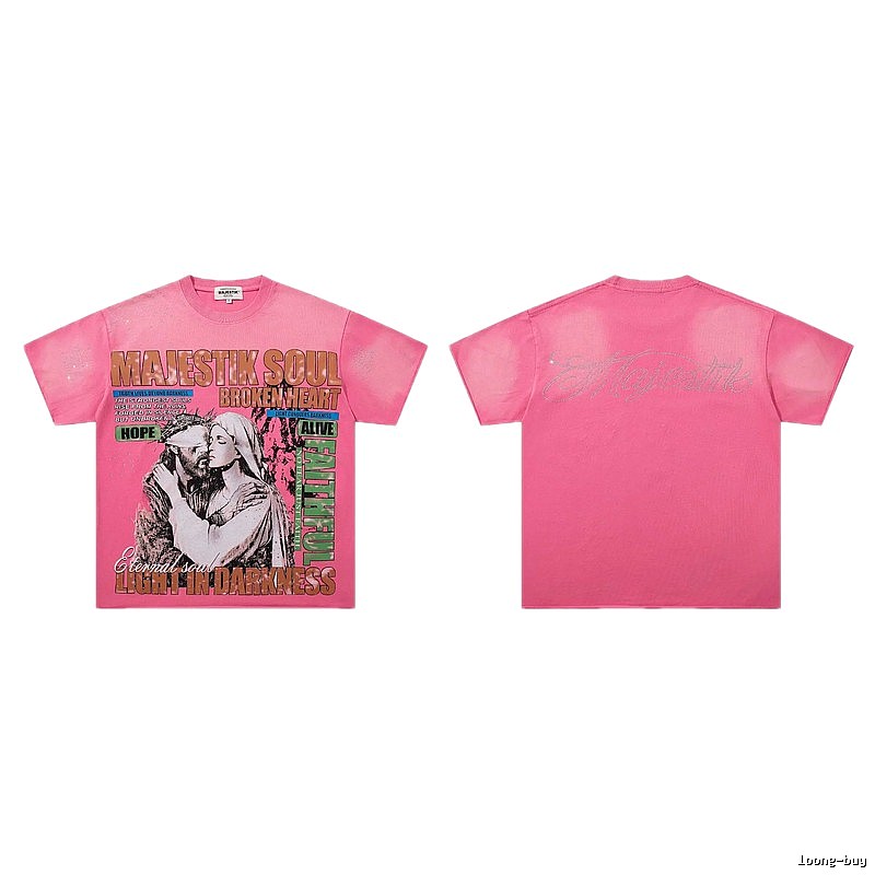 MAJESTIKSOUL Vintage Print Pink Short-sleeve T-shirt