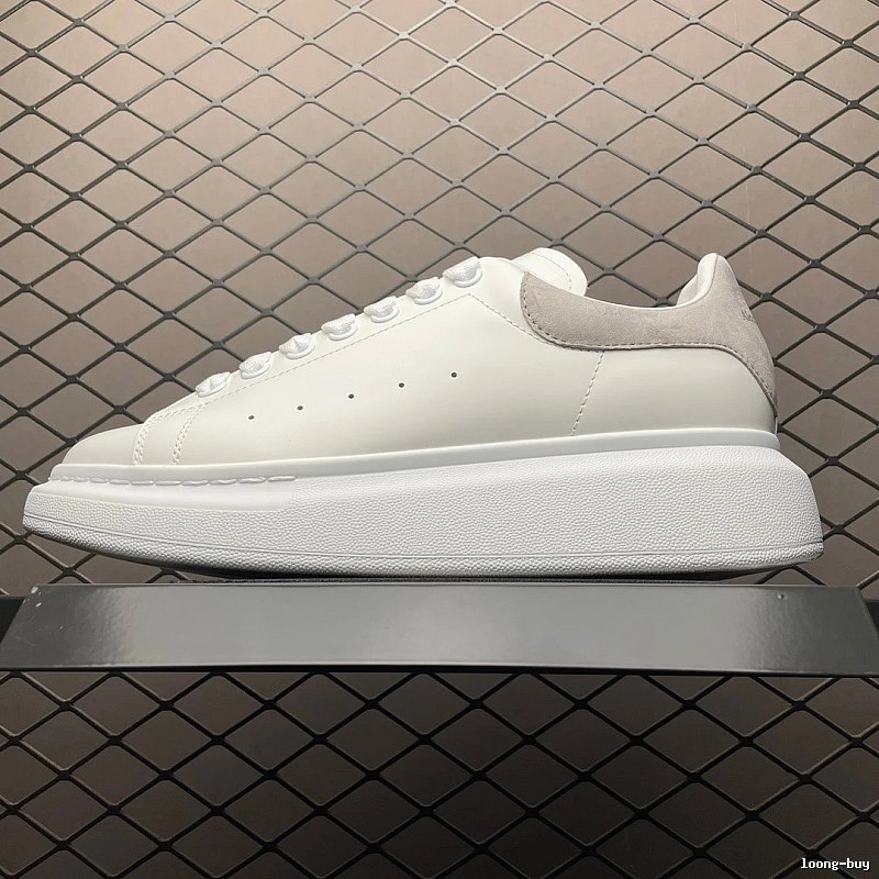 McQueen Oversized Sneakers, Clean Lace Panel in White and Taupe