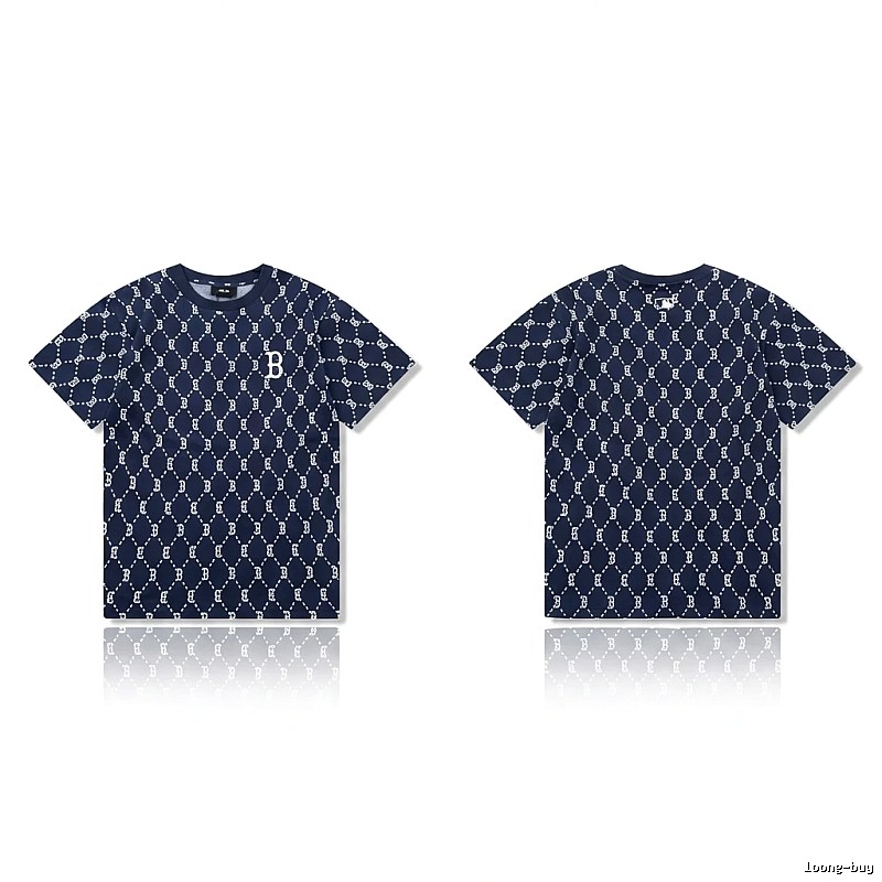MLB full - printed style navy blue T - shirt