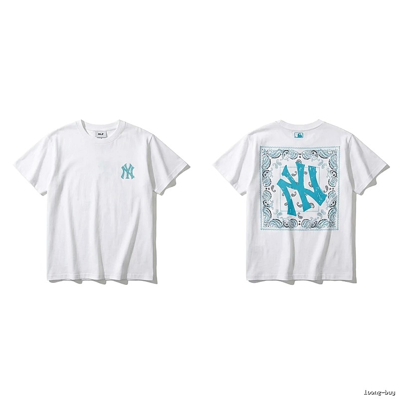 MLB retro-style white T-shirt with cashew flower pattern