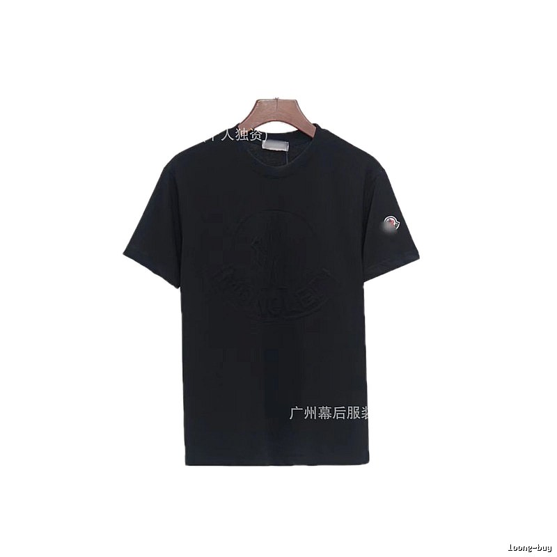 Moncler Embossed Streetwear Style Black Short-Sleeve T-Shirt