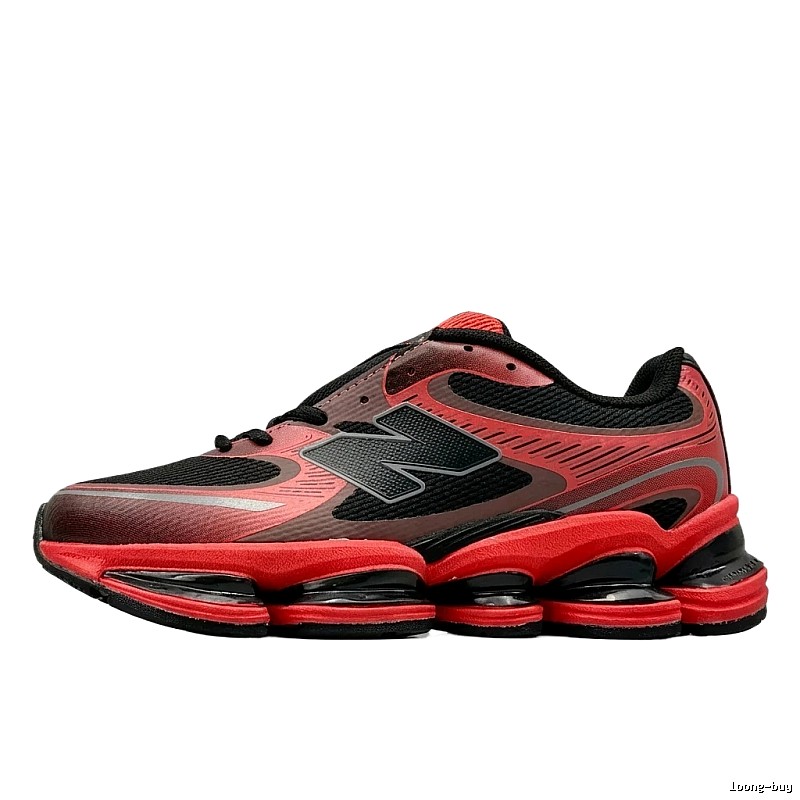 New Balance retro-style black and red sports shoes
