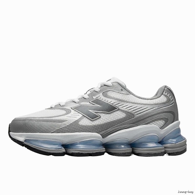 New Balance retro-style silver and white sports shoes