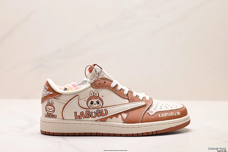 Nike co-branded cartoon-style brown and white shoes