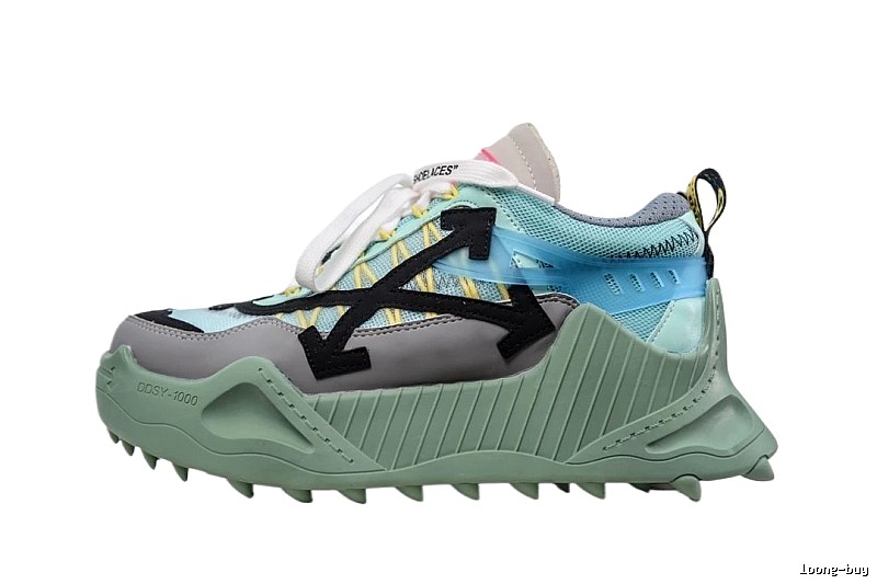 Off-White Grey-Green Functional Style Sports Shoes