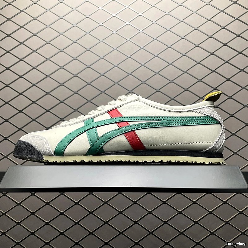 Onitsuka Tiger Cream, Green and Red Low-Top Sneakers with Classic Lace-Up