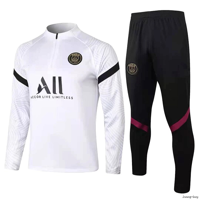 Paris Saint-Germain 2020-21 Sleeve-Print Detail White Training Tracksuit Set Casual Layering