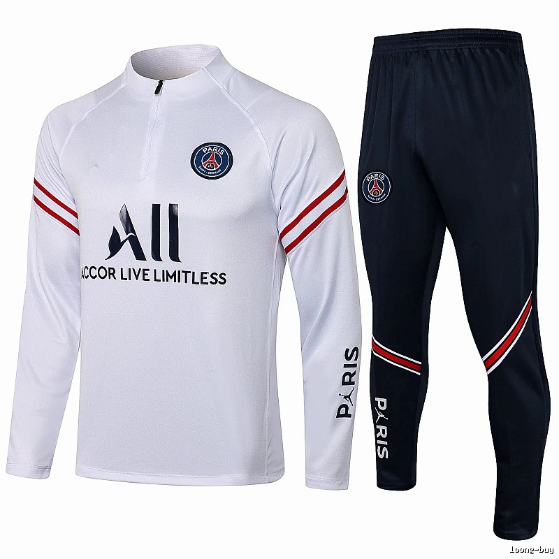 Paris Saint-Germain 2021-22 White Training Tracksuit Set Relaxed Styling