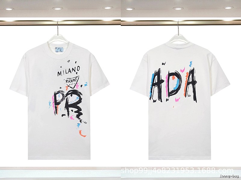 Prada Graffiti Street Style White Short-sleeved T-shirt