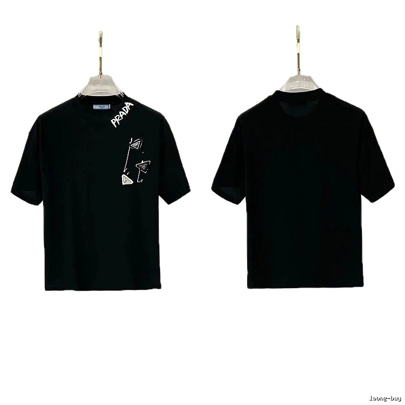Prada Inverted Triangle Streetwear Style Black Short-sleeve T-shirt