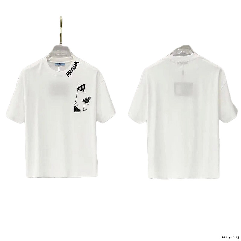 Prada Triangle Logo Casual Style White T-Shirt