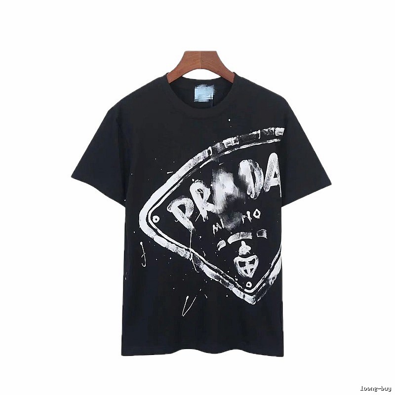Prada Triangle Logo Graffiti Street Style Black T-Shirt