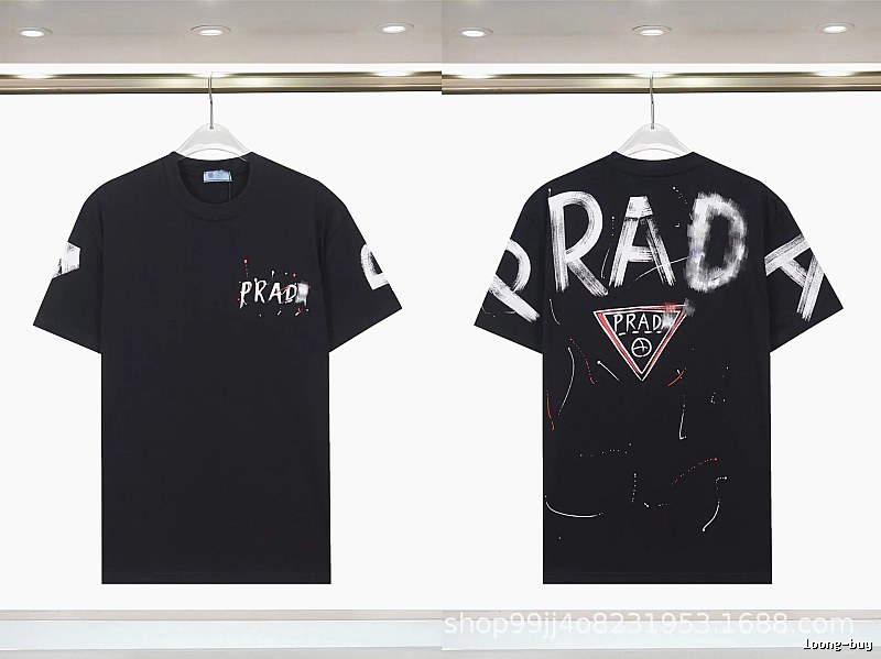 Prada Triangle Logo Graffiti Style Black Short-sleeve T-shirt