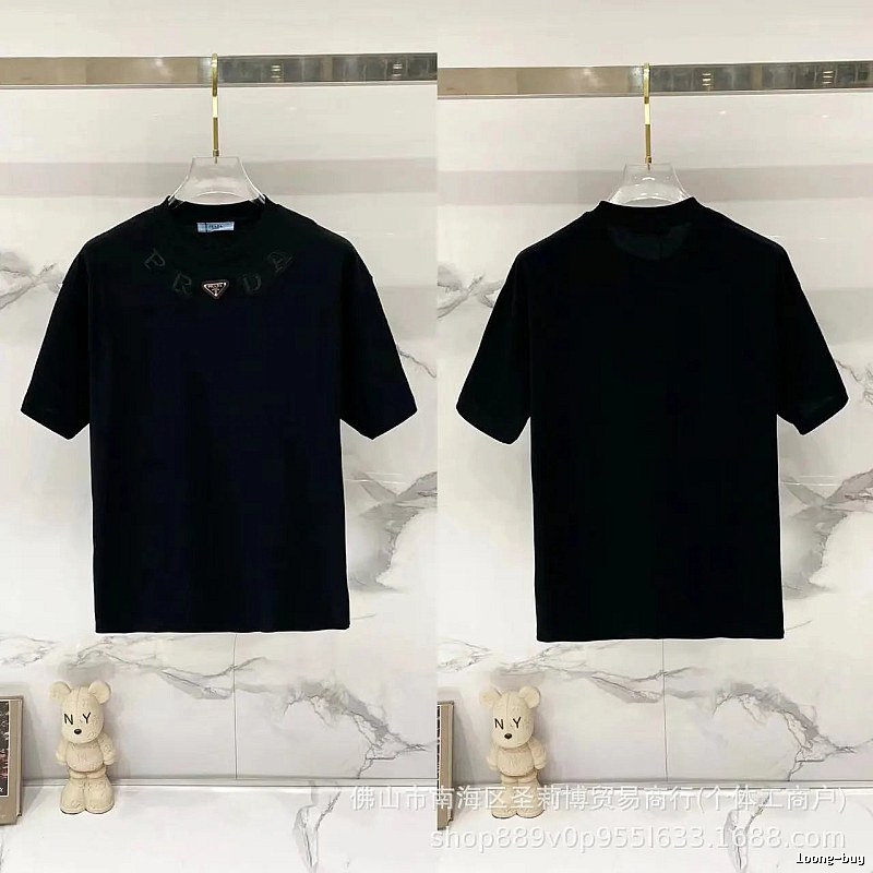 Prada Triangle Logo Minimalist Style Black Short-sleeve T-shirt