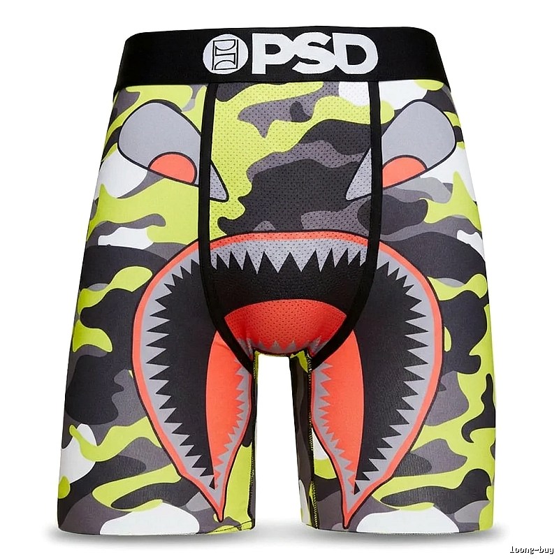 PSD camouflage-style shark print shorts
