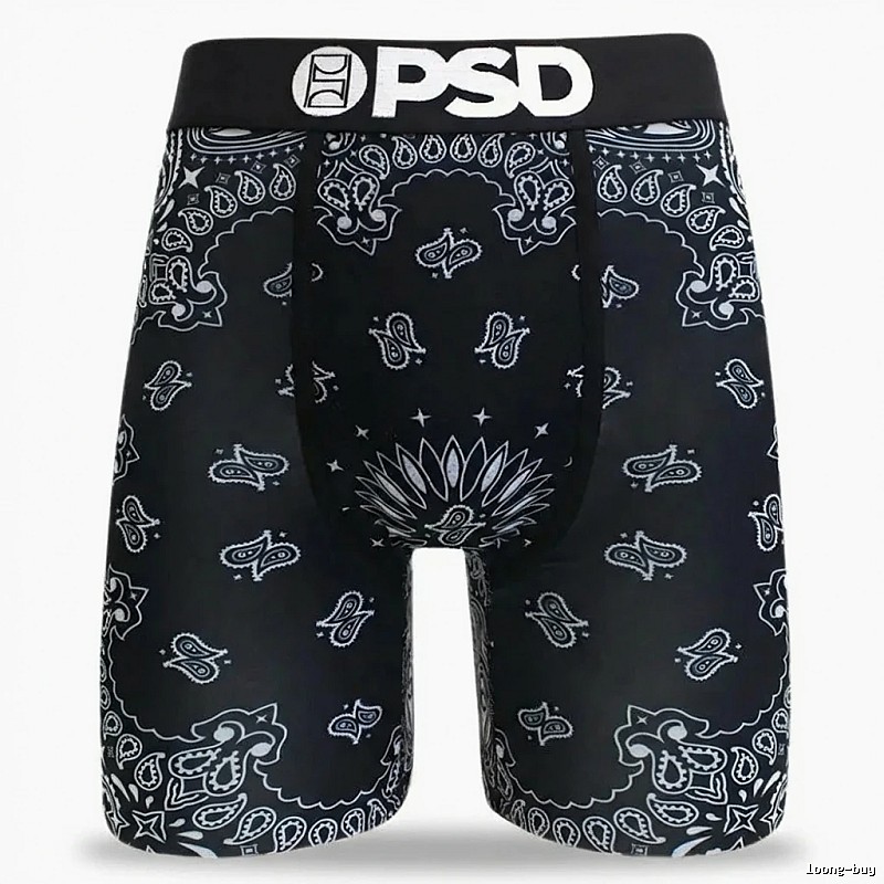 PSD retro-style printed black shorts