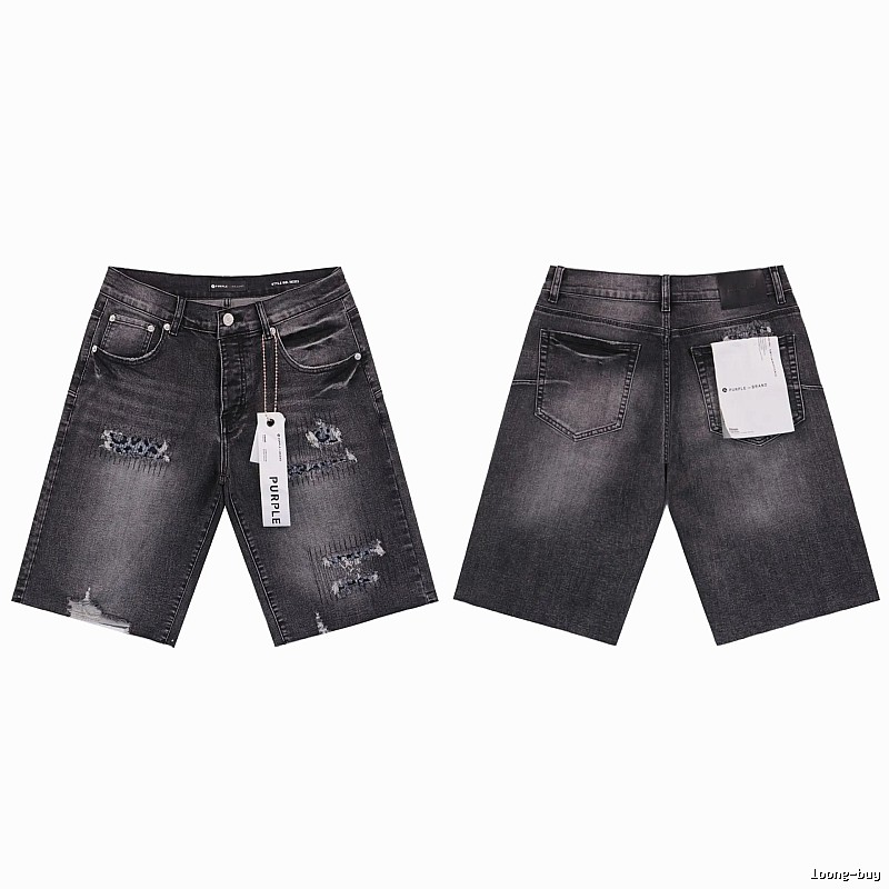 PurpleGodspeed High Street Ripped Black Gray Denim Shorts